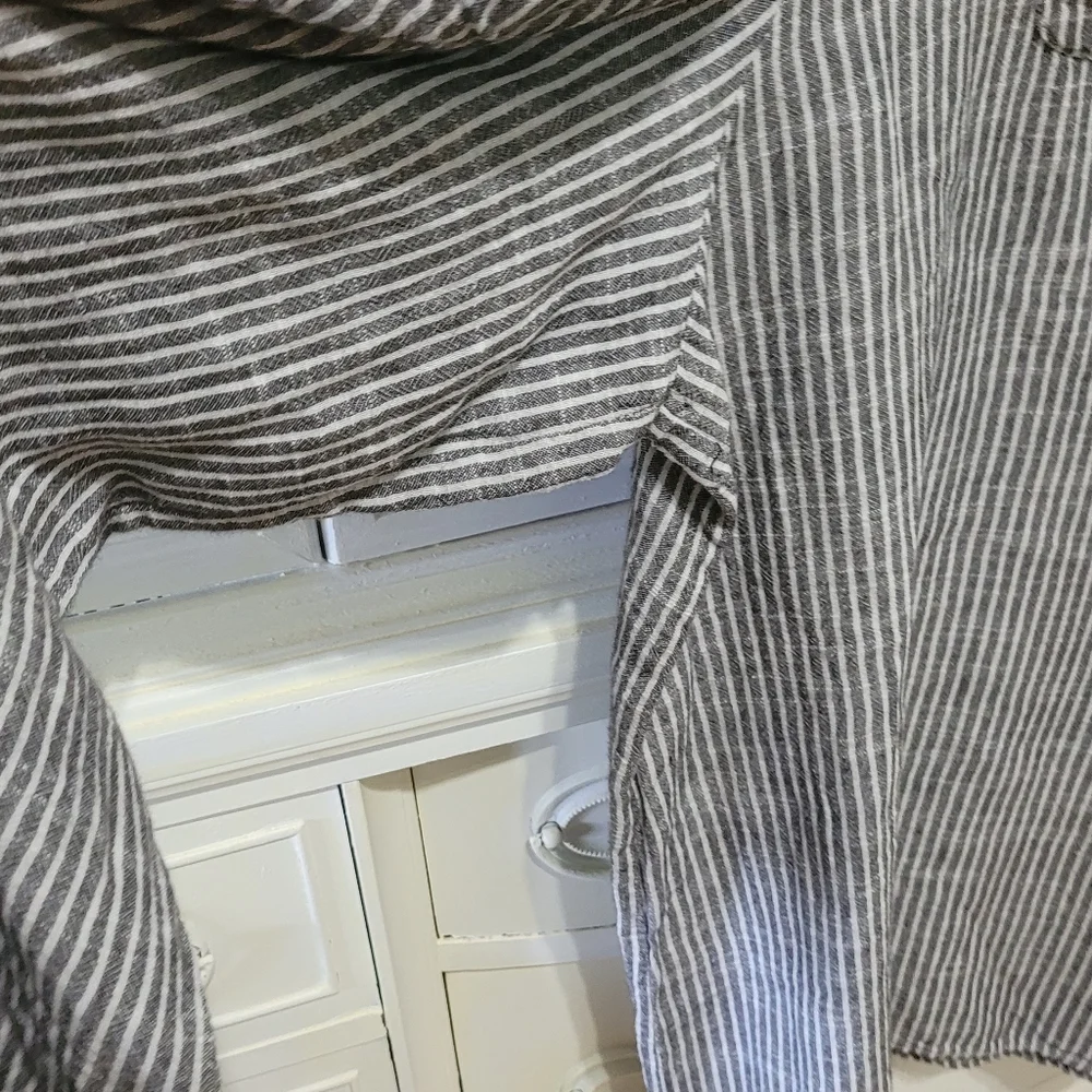 Max Studio Striped Sleeveless Pin Stripe Jumpsuit Rumper Cotton Linen Blend Sm - Picture 8 of 14